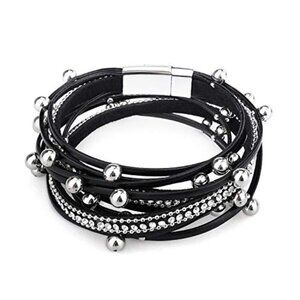 Multi-Layer Leather Bracelet Beads Wrap Cuff Bangle‎